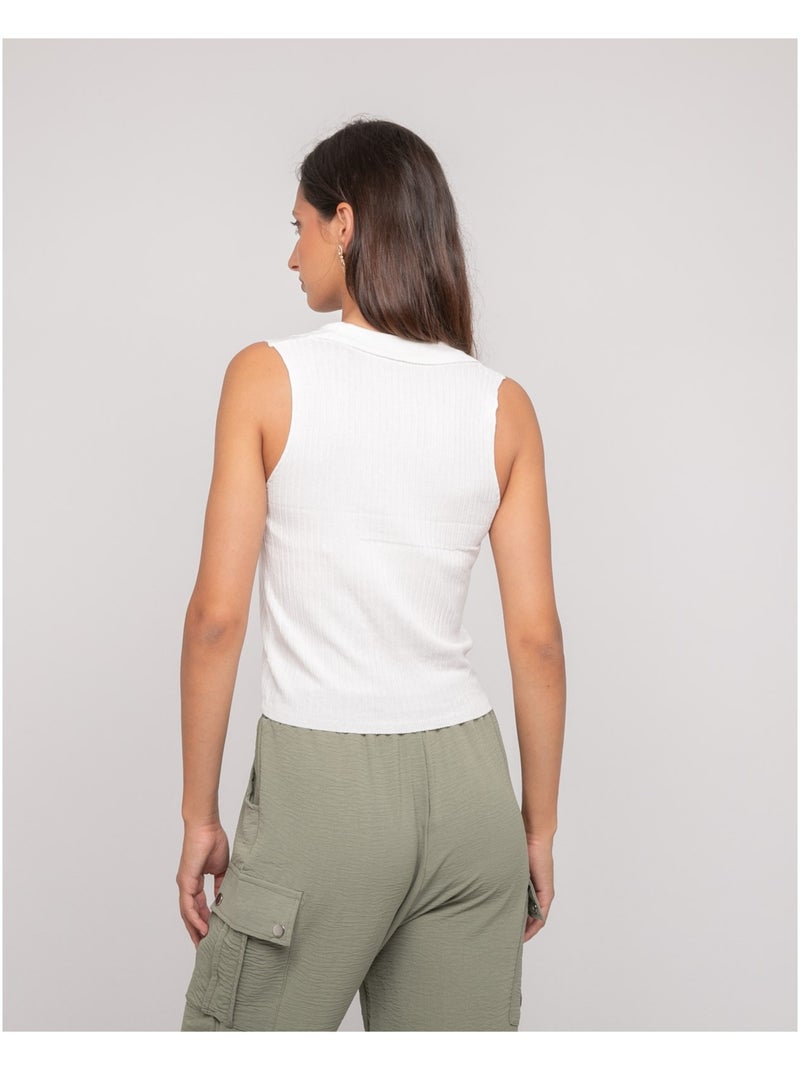 Top maille sans manches col polo FOXIE Blanc - Kiabi