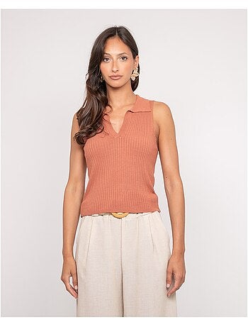 Top maille sans manches col polo FOXIE