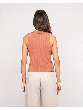 Top maille sans manches col polo FOXIE