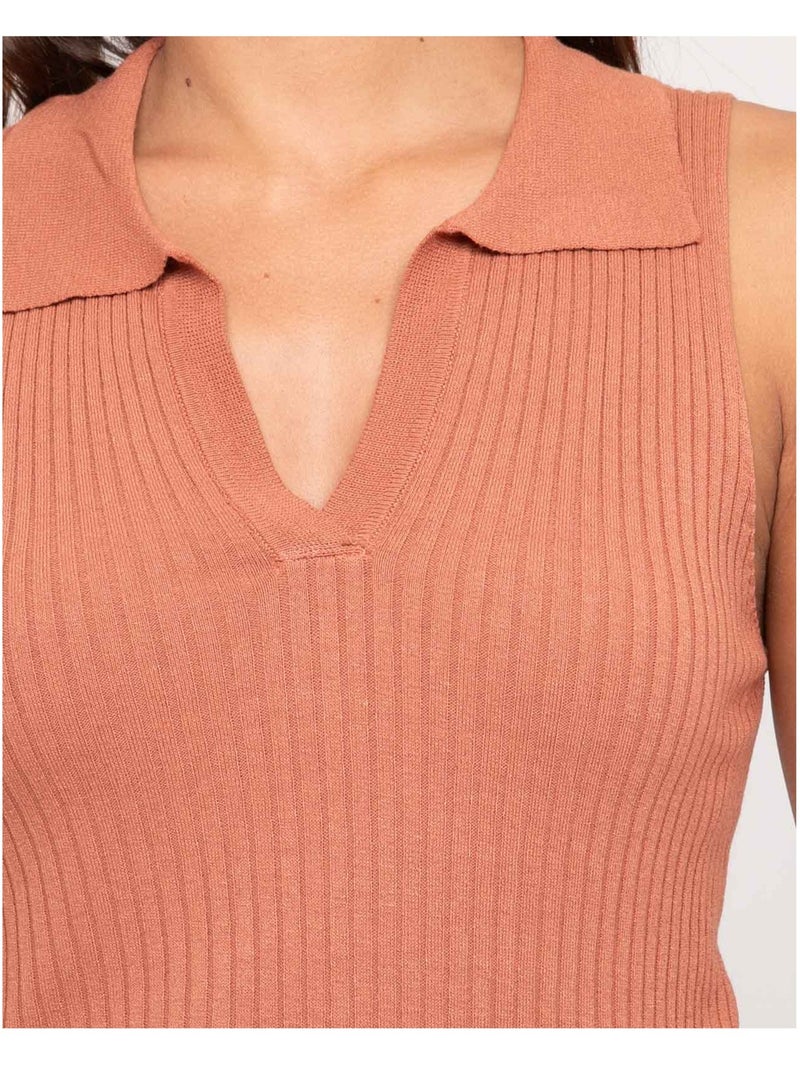 Top maille sans manches col polo FOXIE Rouge brique - Kiabi