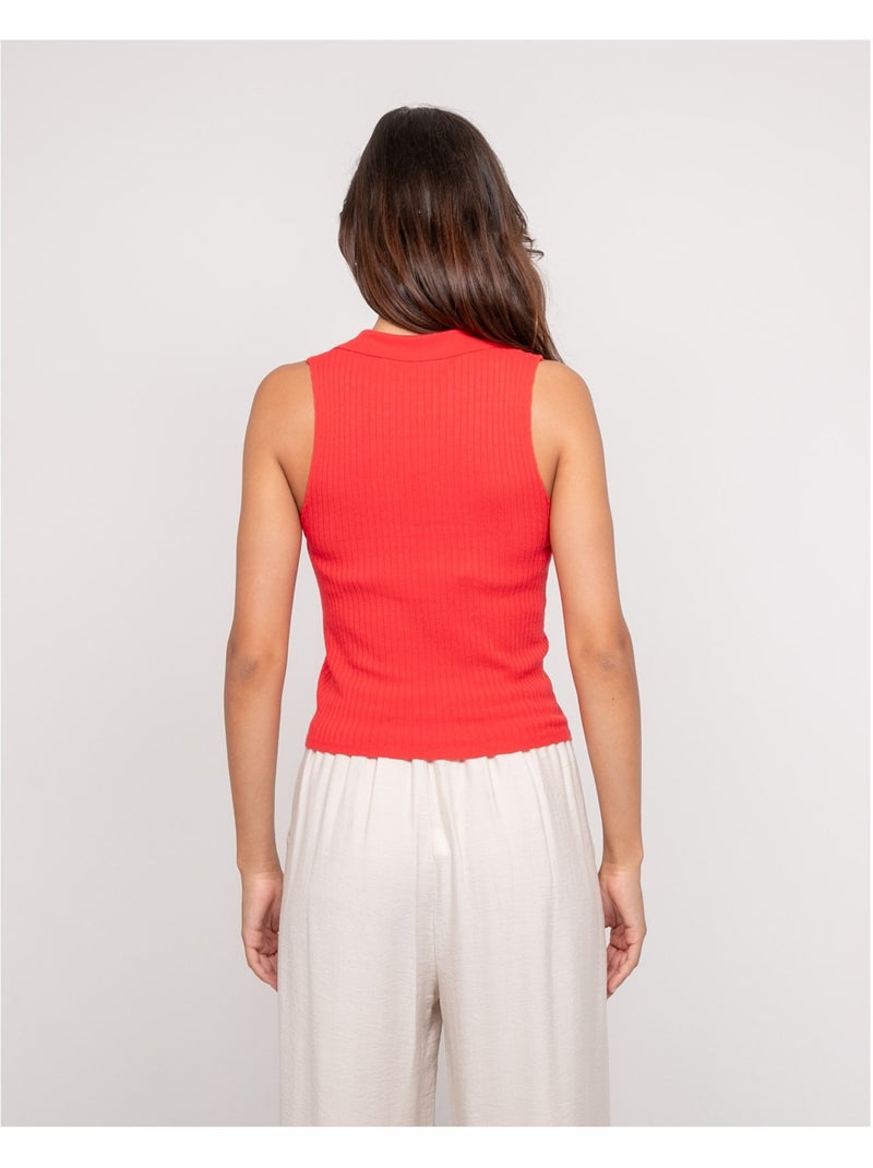 Top maille sans manches col polo FOXIE Rouge - Kiabi