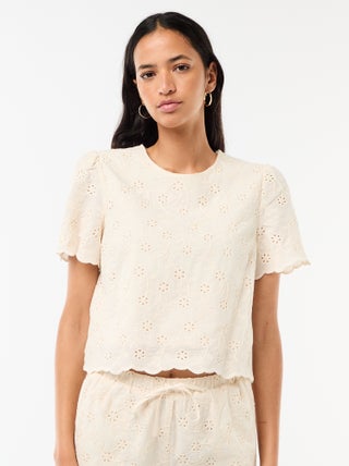 Top manches courtes broderies anglaises en coton uni
