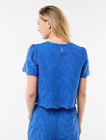 Top manches courtes broderies anglaises en coton uni