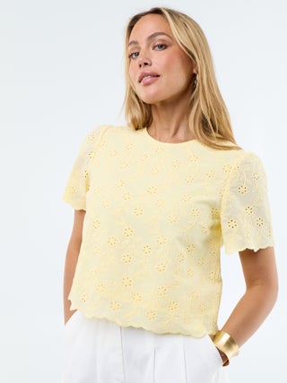 Top manches courtes broderies anglaises en coton uni