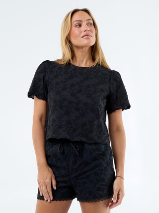 Top manches courtes broderies anglaises en coton uni