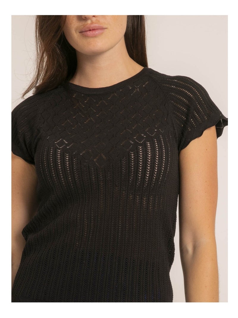 Top manches courtes maille fantaisie FABENE Noir - Kiabi