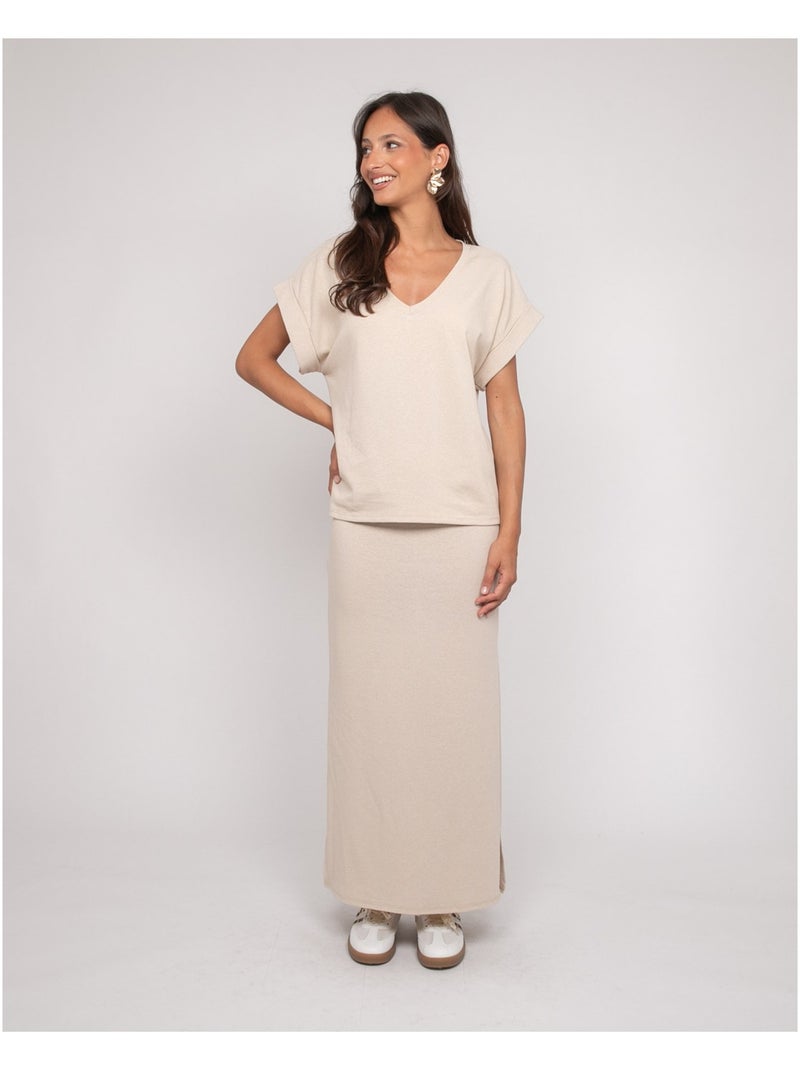 Top manches courtes molleton col V FAIZANE Beige - Kiabi