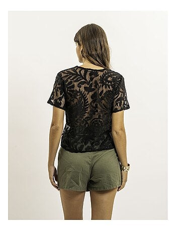 Top manches courtes motifs dentelle florie