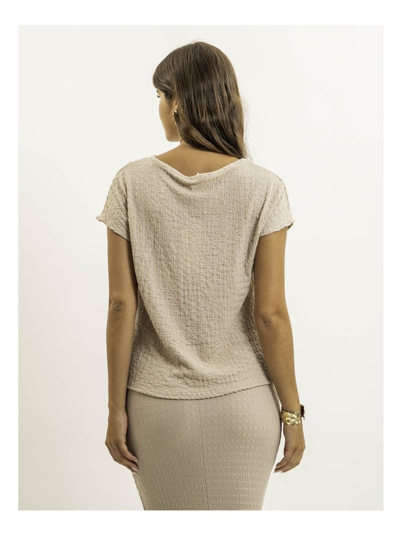 Top manches courtes tissu gaufré FAKANA Beige - Kiabi