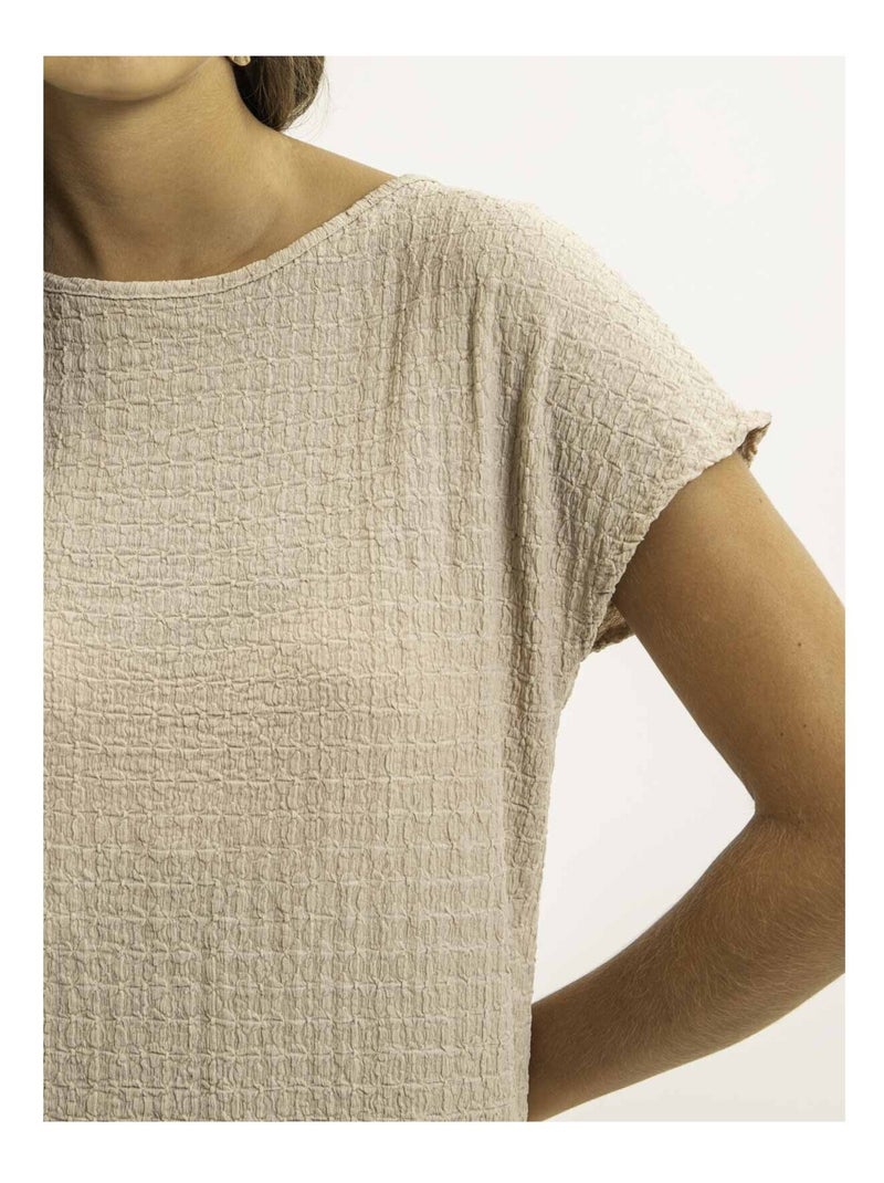 Top manches courtes tissu gaufré FAKANA Beige - Kiabi
