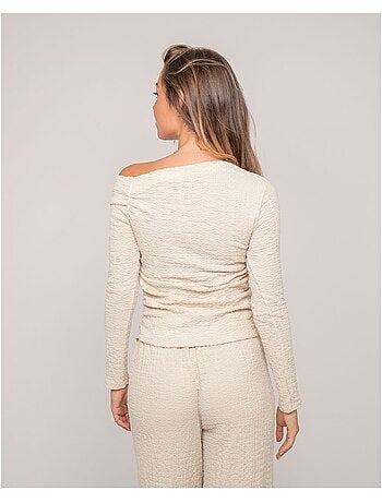 Top manches longues asymétrique texturé FLORITA