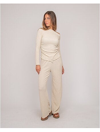 Top manches longues asymétrique texturé FLORITA