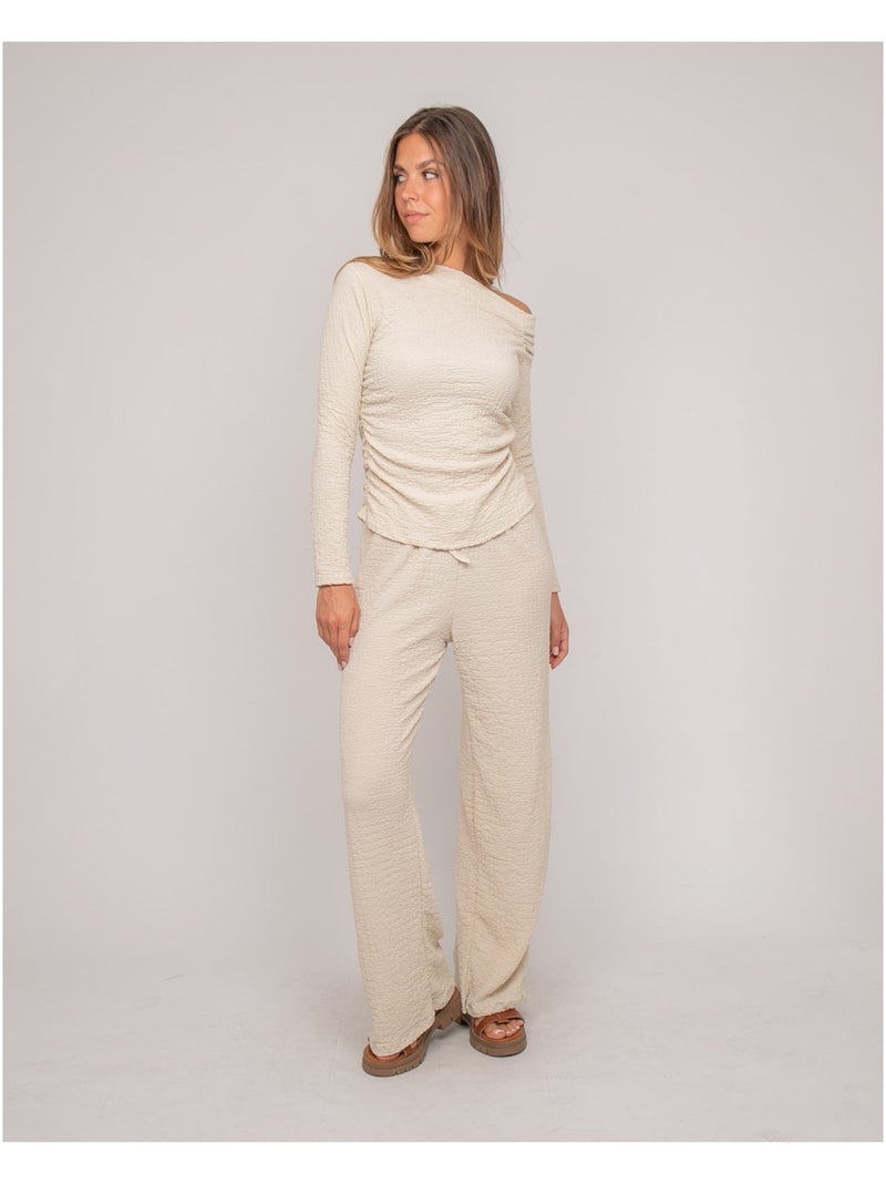 Top manches longues asymétrique texturé FLORITA Ecru - Kiabi