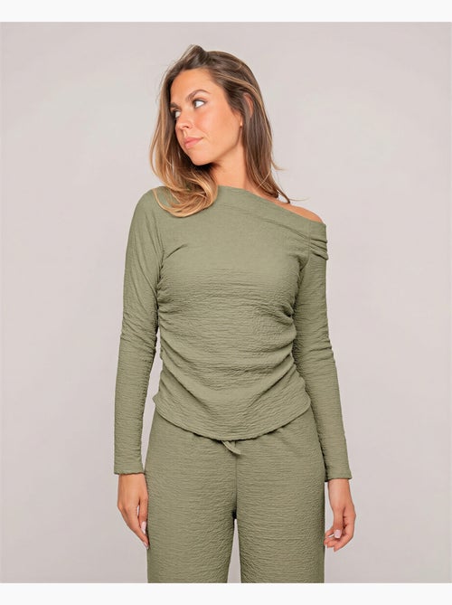 Top manches longues asymétrique texturé FLORITA - Kiabi