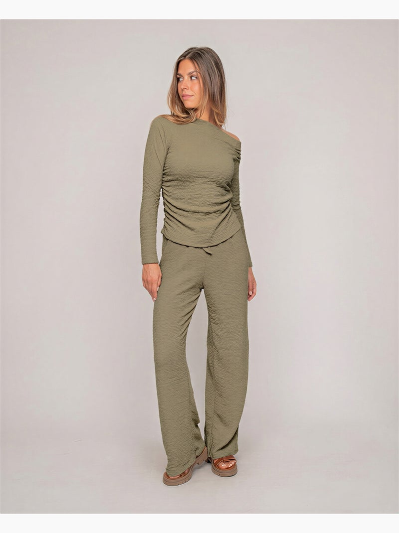 Top manches longues asymétrique texturé FLORITA Kaki - Kiabi