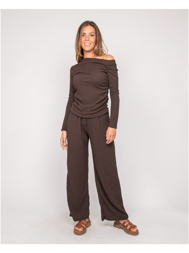 Top manches longues asymétrique texturé FLORITA Marron - Kiabi