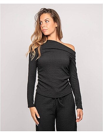 Top manches longues asymétrique texturé FLORITA