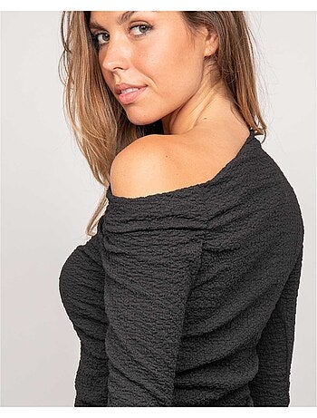 Top manches longues asymétrique texturé FLORITA