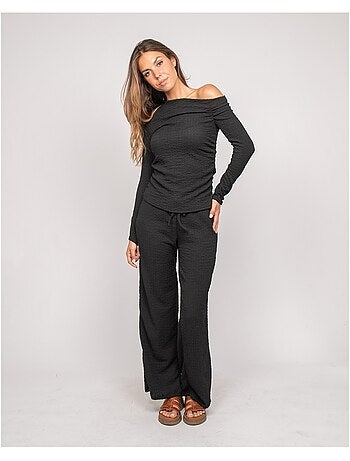 Top manches longues asymétrique texturé FLORITA