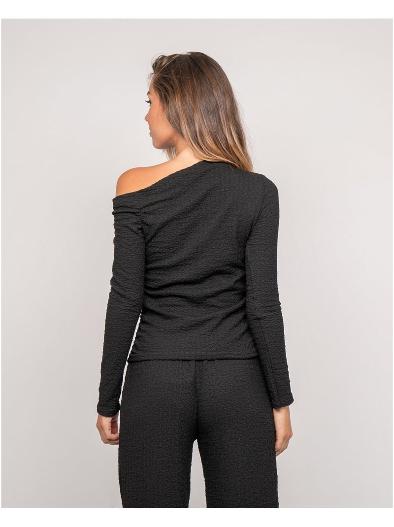 Top manches longues asymétrique texturé FLORITA Noir - Kiabi