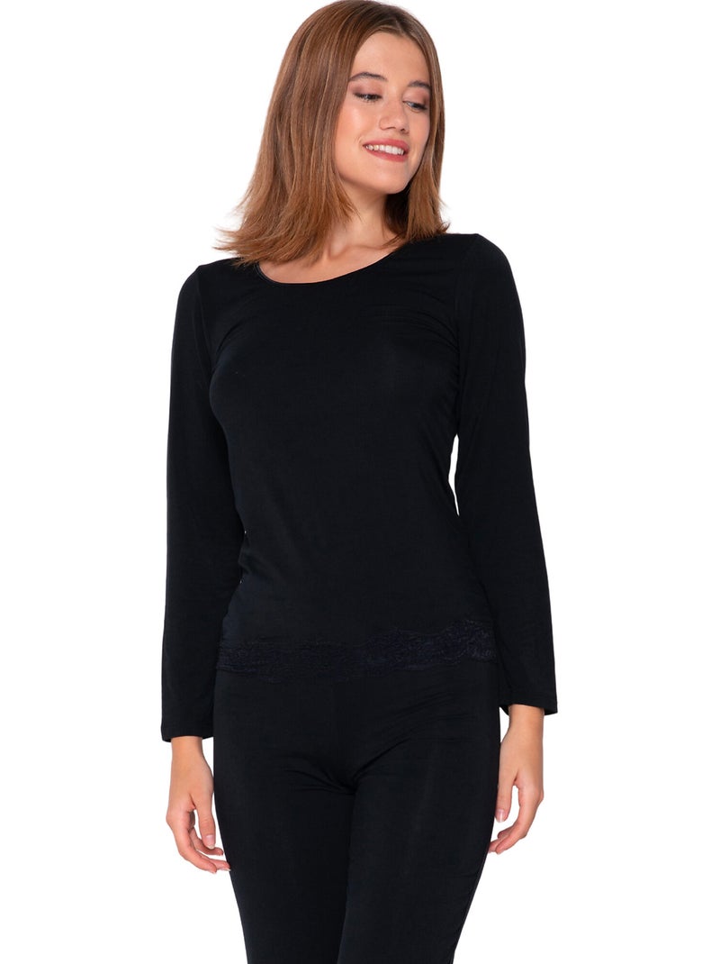 Top manches longues micro touch Noir - Kiabi