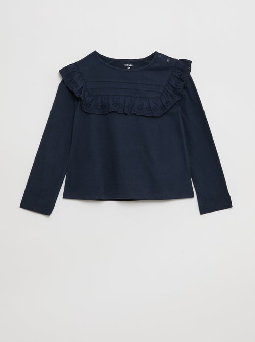 Top met broderie anglaise aan de halsinzet - So Easy - Kiabi