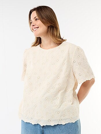 Top met broderie anglaise