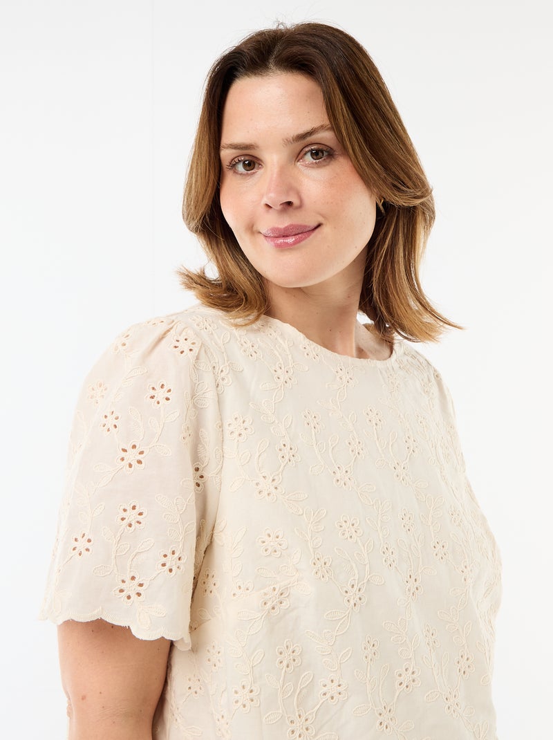 Top met broderie anglaise Biege - Kiabi