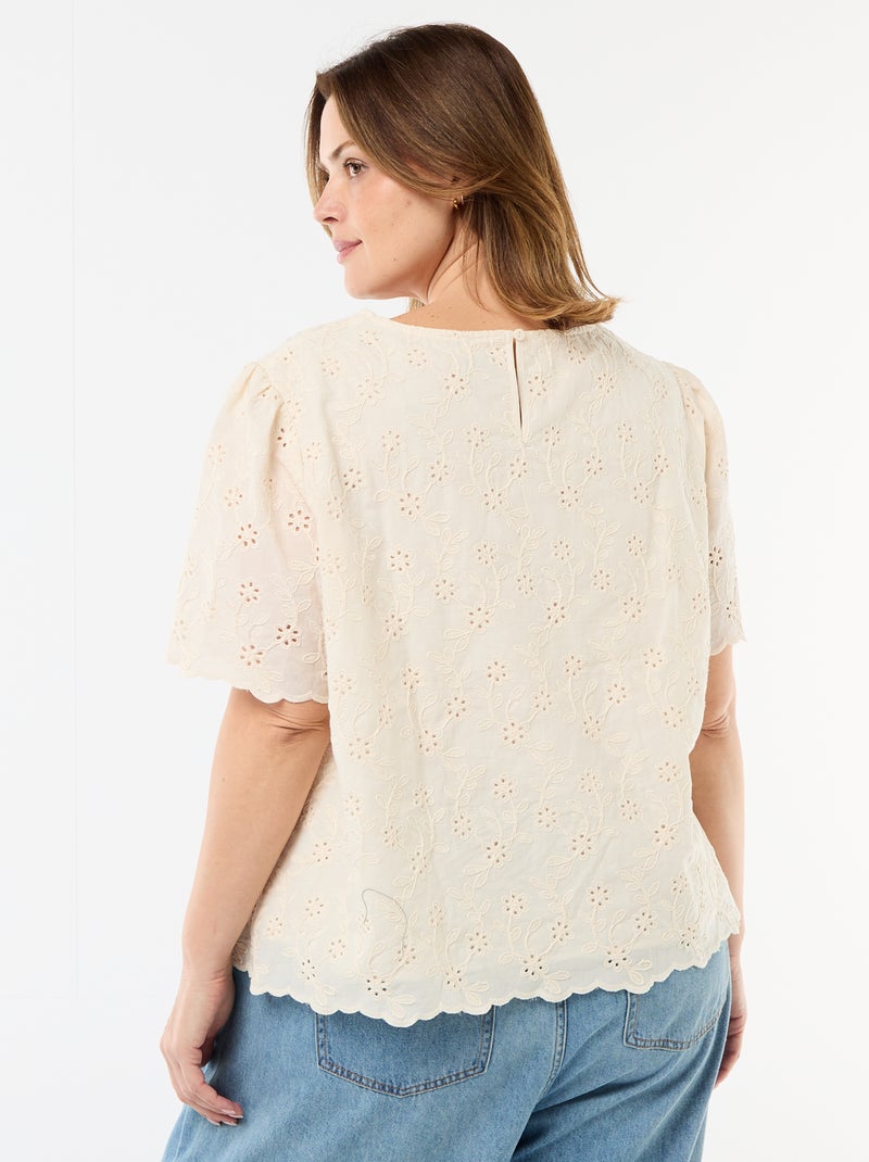Top met broderie anglaise Biege - Kiabi