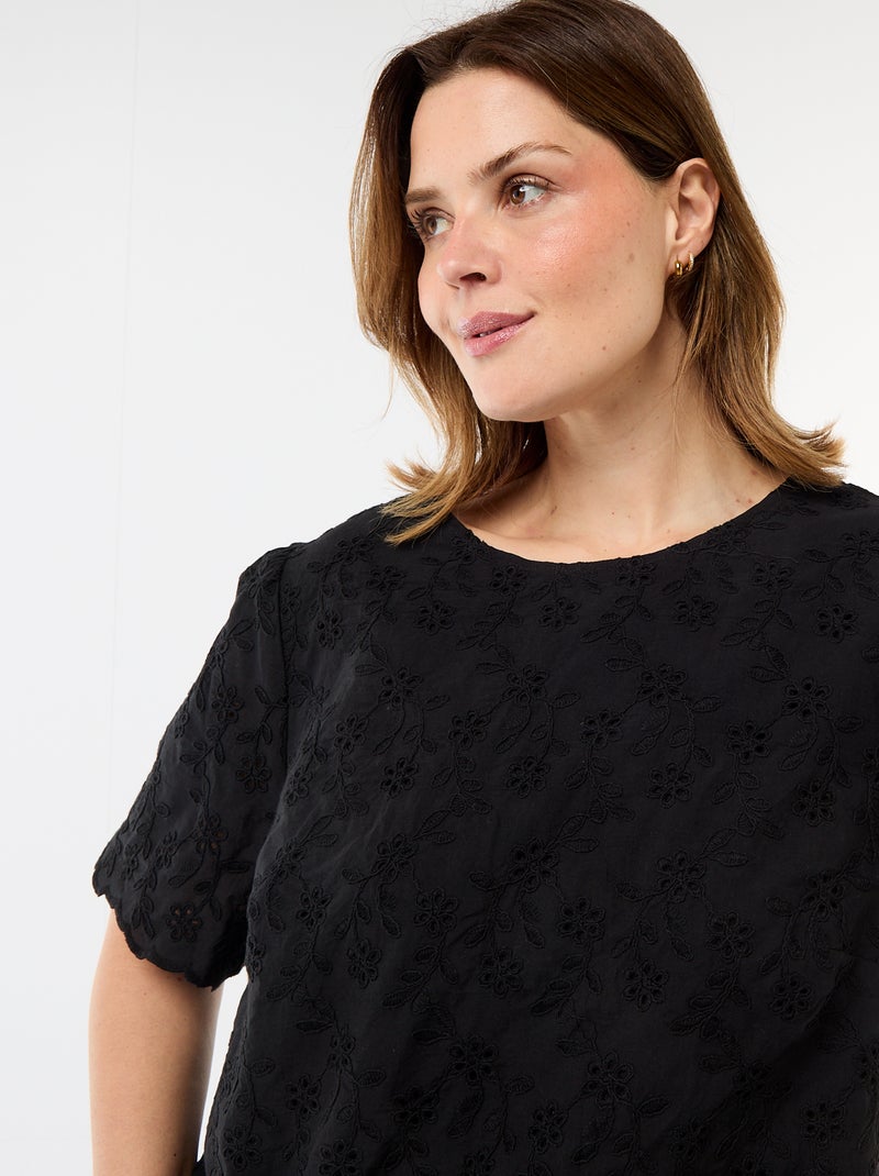 Top met broderie anglaise Zwart - Kiabi