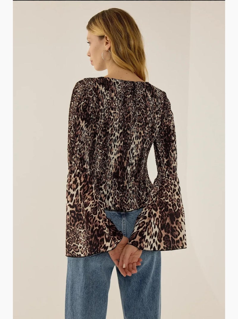 Top met dierenprint en boothals en gerimpeld detail hiccup Multicolor - Kiabi