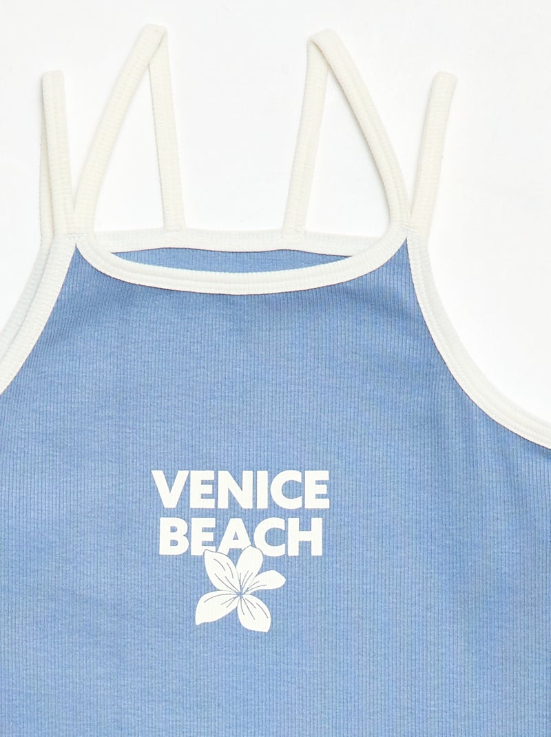 Top met fijne bandjes en borstanimatie Blauw - Kiabi