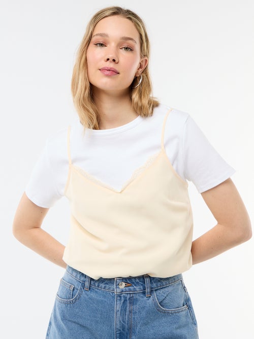 Top met fijne, verstelbare schouderbandjes en kanten kraag - Kiabi