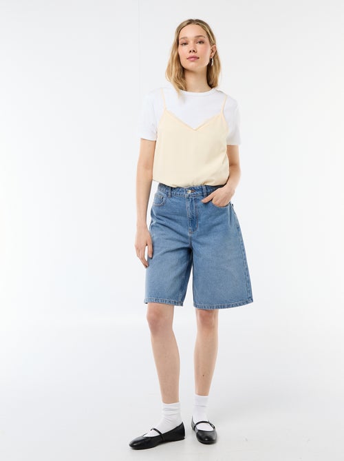 Top met fijne, verstelbare schouderbandjes en kanten kraag - Kiabi