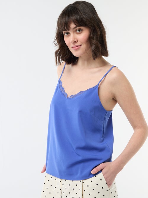 Top met fijne, verstelbare schouderbandjes en kanten kraag - Kiabi