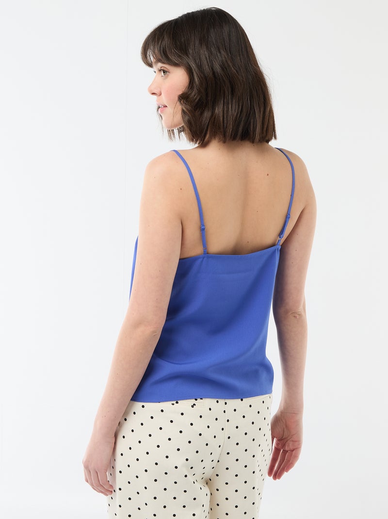 Top met fijne, verstelbare schouderbandjes en kanten kraag Blauw - Kiabi