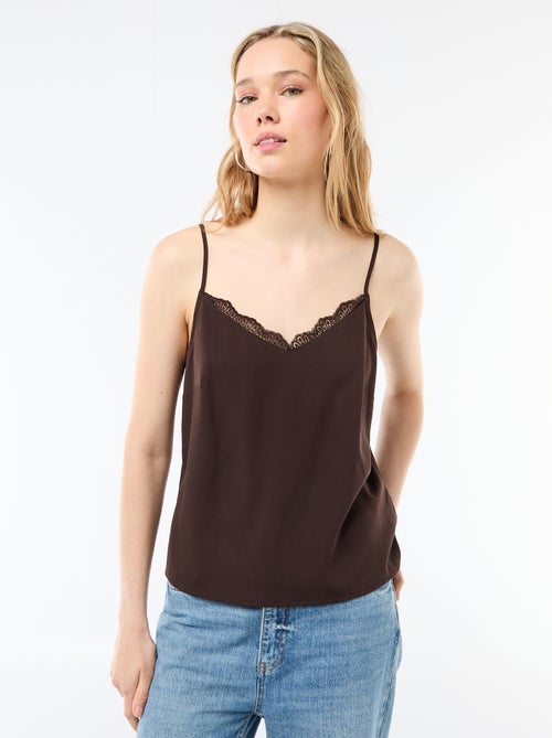 Top met fijne, verstelbare schouderbandjes en kanten kraag - Kiabi Top met fijne, verstelbare schouderbandjes en kanten kraag - Kiabi