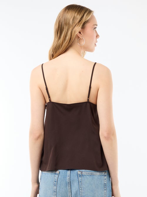 Top met fijne, verstelbare schouderbandjes en kanten kraag - Kiabi Top met fijne, verstelbare schouderbandjes en kanten kraag - Kiabi