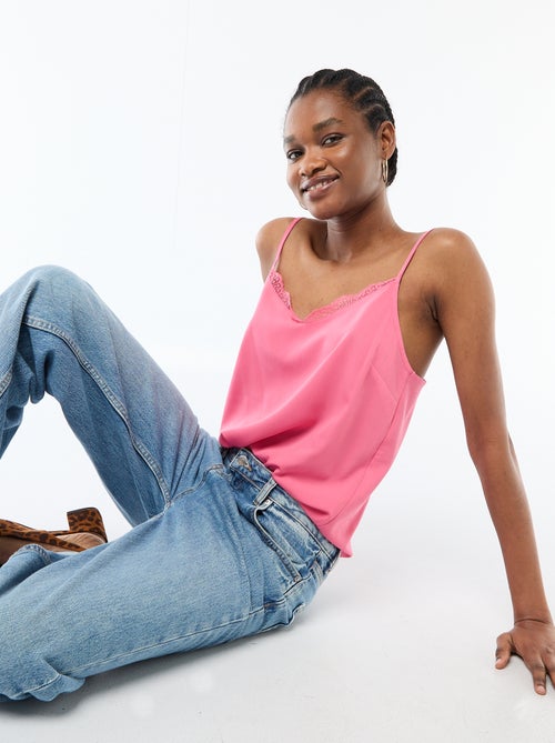 Top met fijne, verstelbare schouderbandjes en kanten kraag - Kiabi