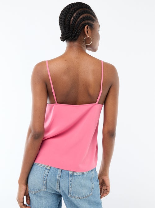 Top met fijne, verstelbare schouderbandjes en kanten kraag - Kiabi