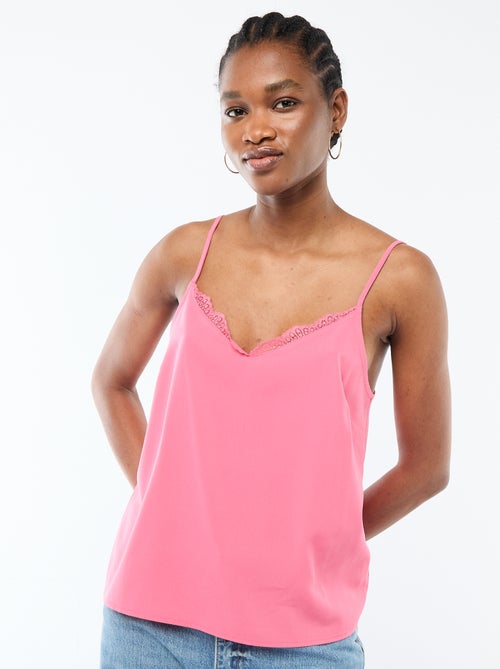 Top met fijne, verstelbare schouderbandjes en kanten kraag - Kiabi