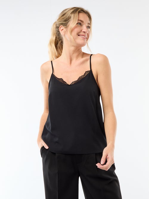 Top met fijne, verstelbare schouderbandjes en kanten kraag - Kiabi Top met fijne, verstelbare schouderbandjes en kanten kraag - Kiabi