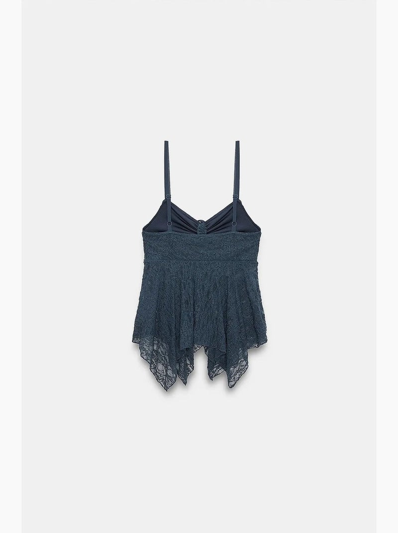 Top met kant en strik voor dilvin Marineblauw - Kiabi