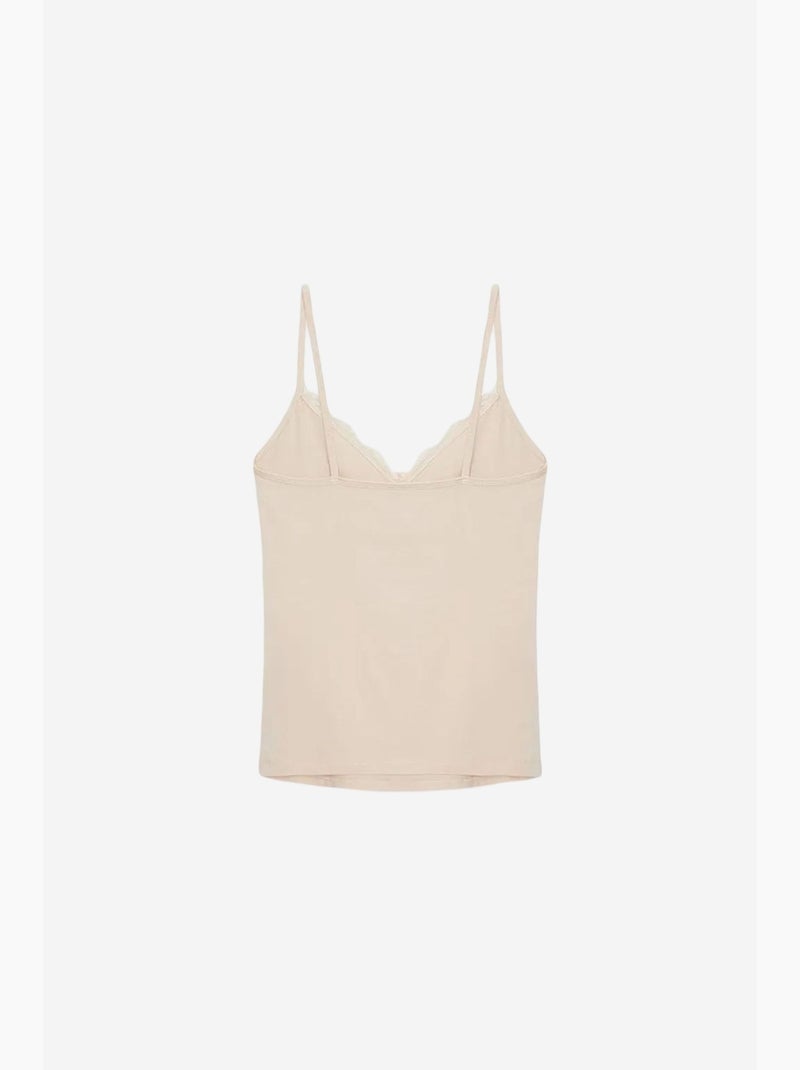 Top met kant en v-hals dilvin Natuurlijk beige - Kiabi