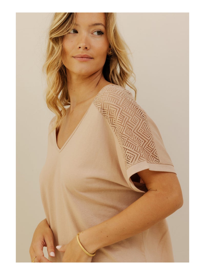 Top met korte mouwen carmine Beige - Kiabi