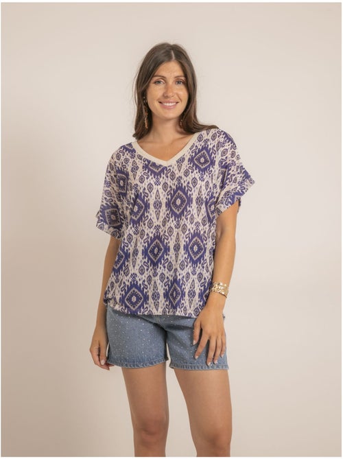 Top met korte mouwen en flavina-print - Kiabi Top met korte mouwen en flavina-print - Kiabi