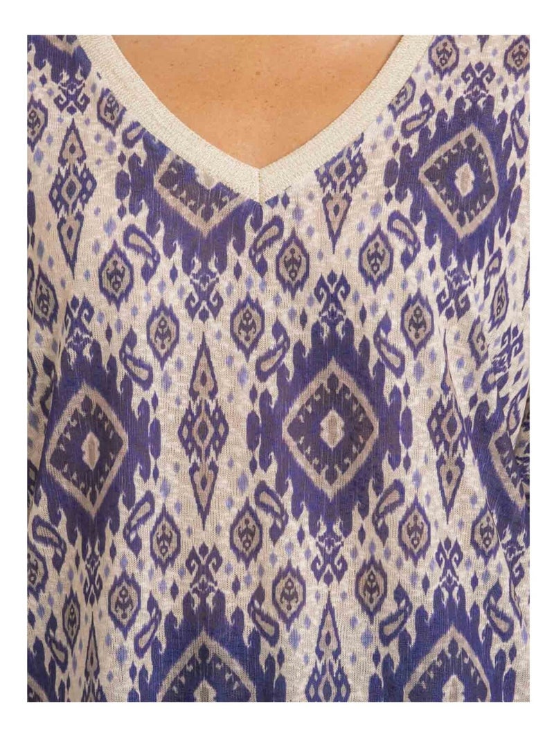 Top met korte mouwen en flavina-print Blauw - Kiabi