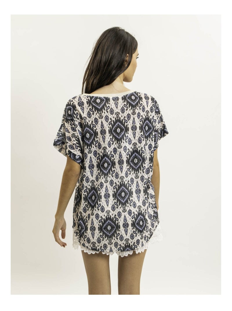 Top met korte mouwen en flavina-print Zwart - Kiabi