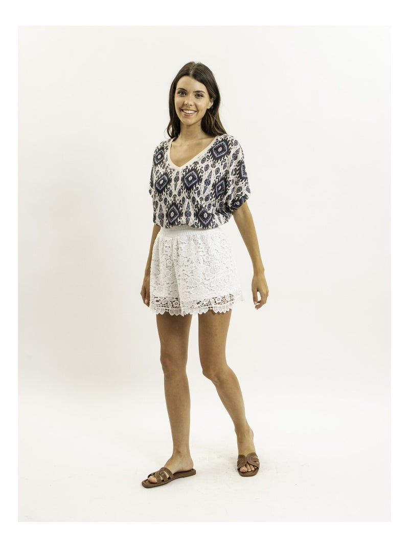 Top met korte mouwen en flavina-print Zwart - Kiabi