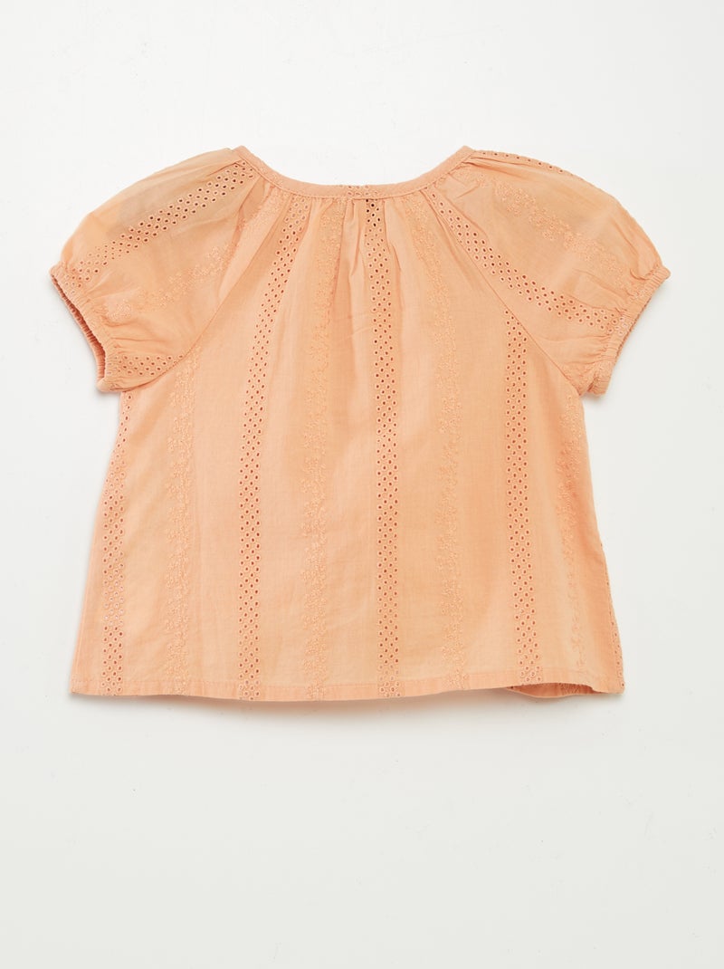 Top met korte mouwen met broderie anglaise BIEGE - Kiabi